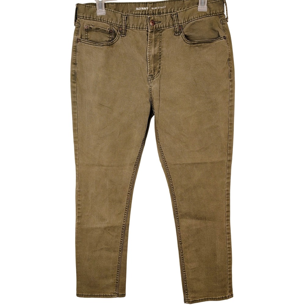 Old Navy Mens Slim Fit Pants Olive Green Khaki‎ 36x30 Cotton Stretch